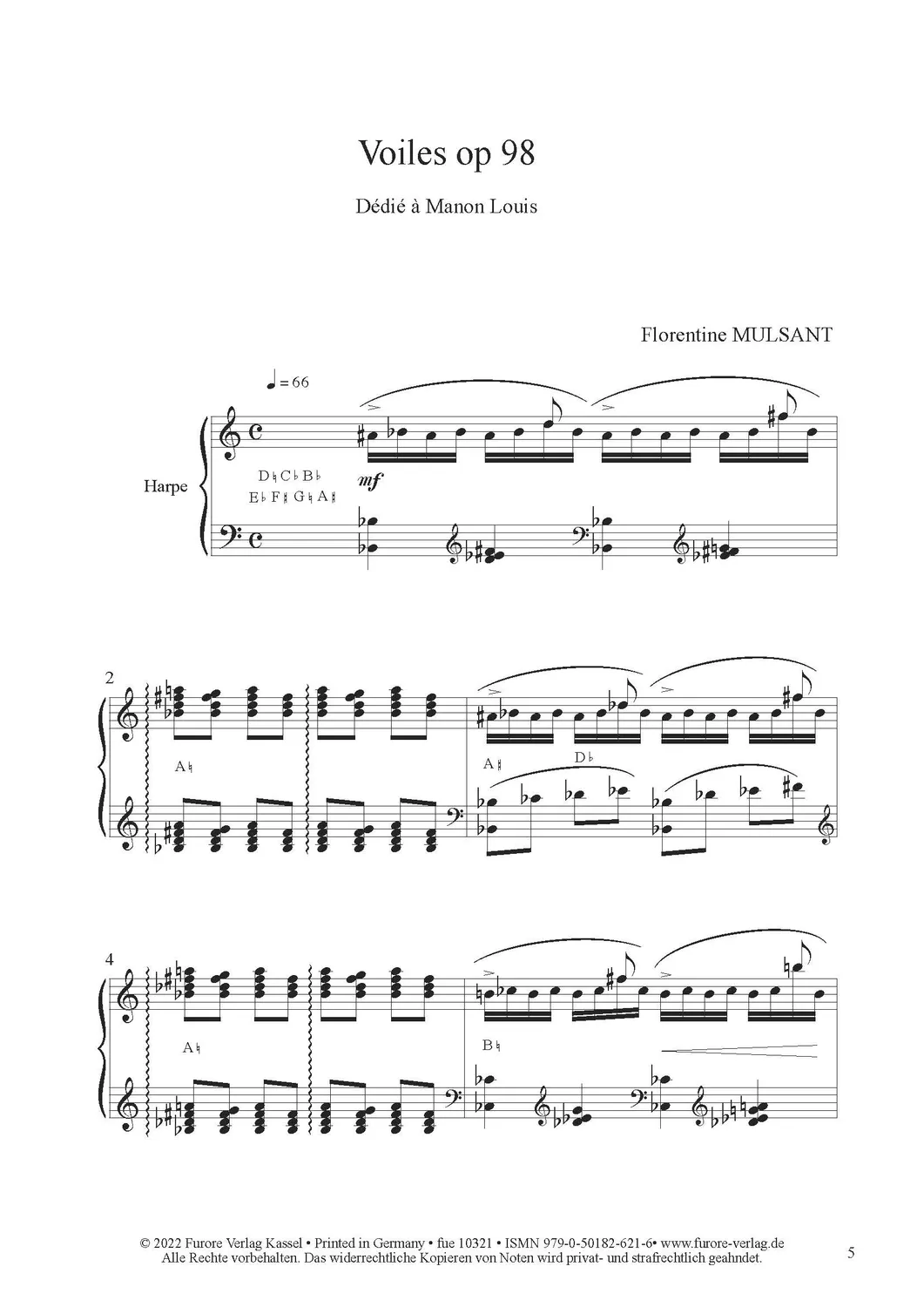 Furore Edition Voiles op. 98 Harfennoten für Harfe