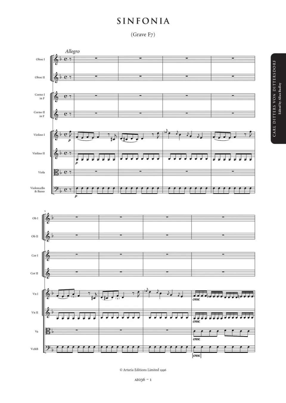 Artaria Dittersdorf Sinfonien Vol. 2 AED2 Partitur 3 Sinfonien
