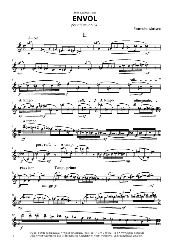Furore Edition ENVOL für Flöte op. 56 Querflöte Noten
