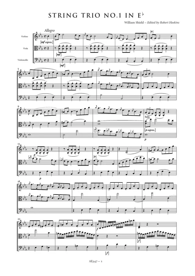 Artaria Shield AE347 Streichtrio Nr. 1 Noten Es-Dur