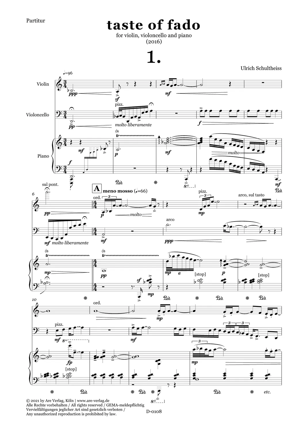 Are Musik Verlag Schultheiss taste of fado Noten Klaviertrio