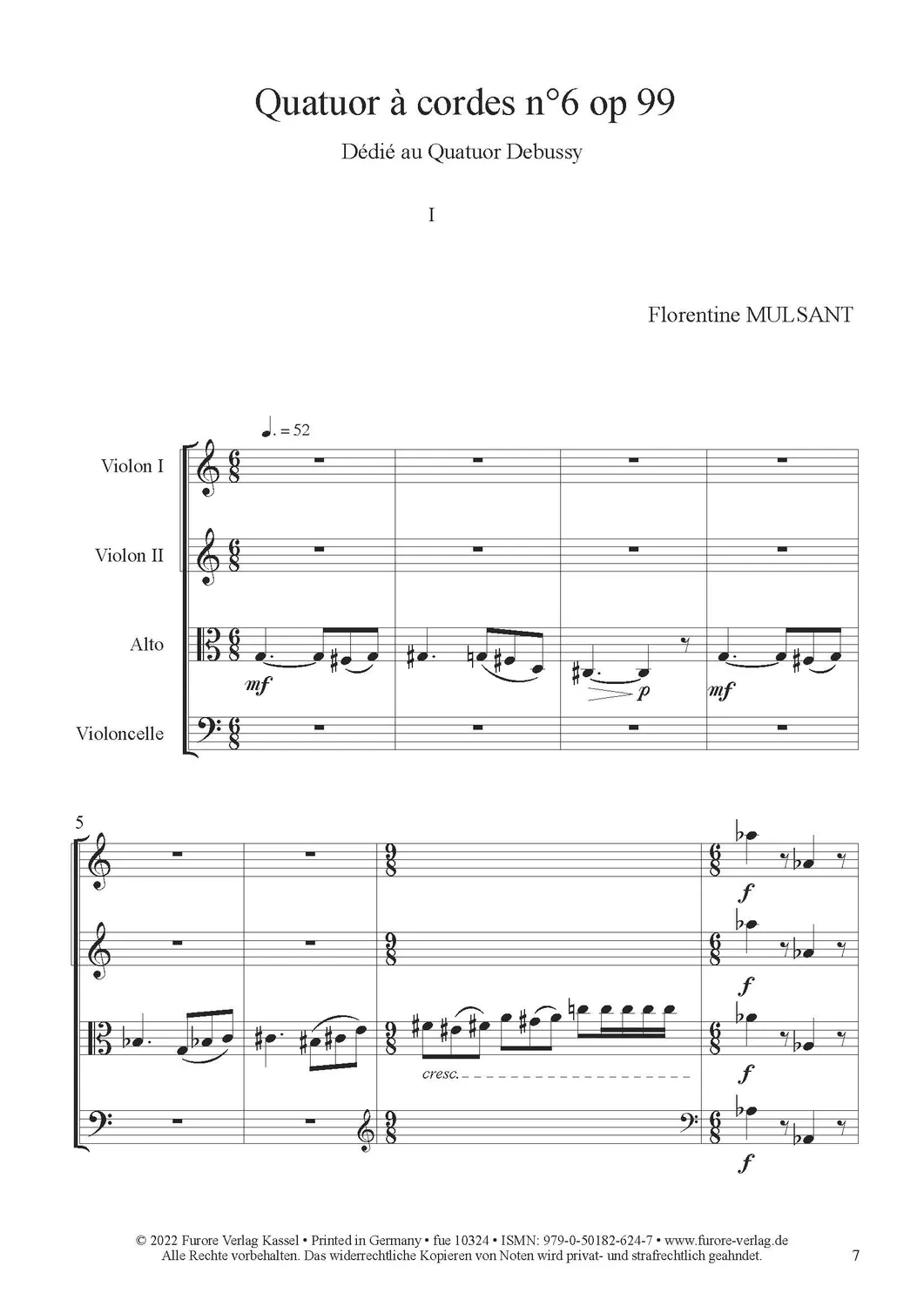 Furore Edition Quatuor à Cordes no. 6 op. 99 Streichquartett