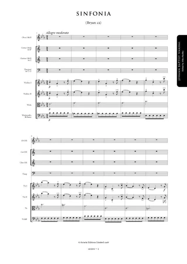 Artaria Wanhal Symphony c-Moll Bryan C2 Partitur