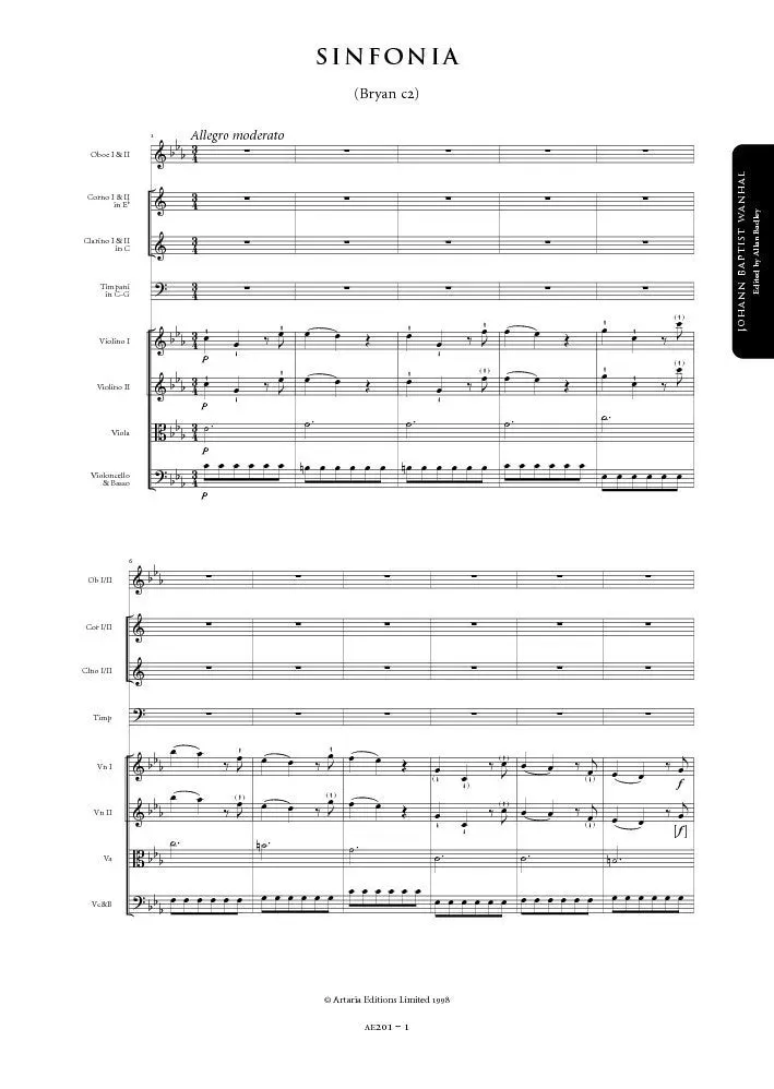 Artaria Wanhal Symphony c-Moll Bryan C2 Partitur