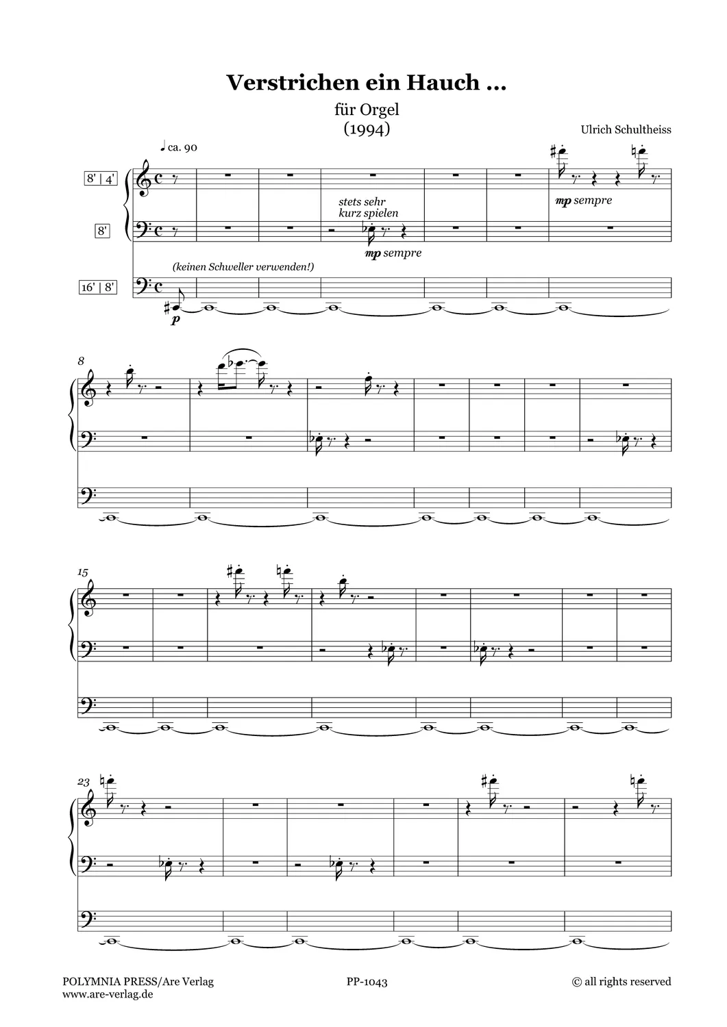 Are Musik Verlag Schultheiss Verstrichen ein Hauch Orgelausgabe