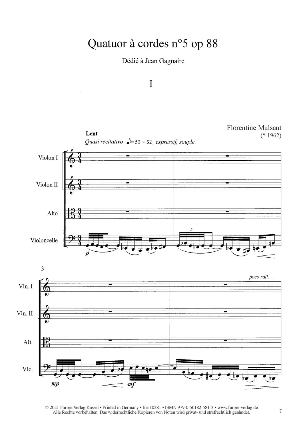 Furore Edition Quatuor à Cordes n°5 op. 88 Streichquartett Noten