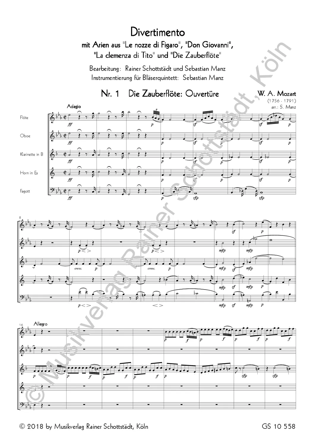Musikverlag Rainer Schottstädt Divertimento mit Arien aus Mozarts Opern Noten