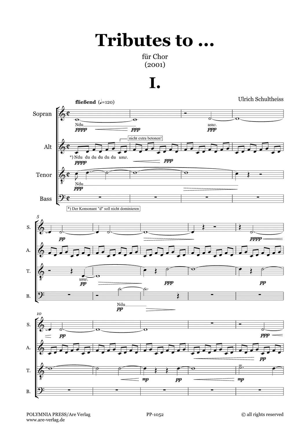 Are Musik Verlag Ulrich Schultheiss: „Tributes to …“ für Chor (2001) Chorpartitur