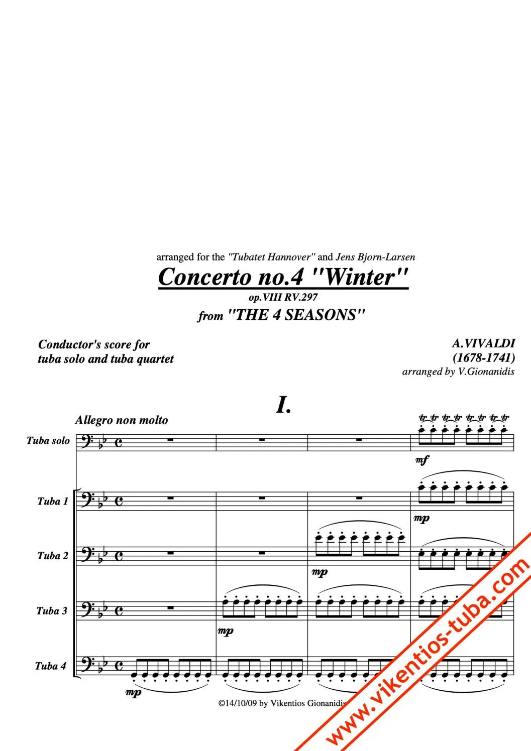 Vikentios Gionanidis Vivaldi Winter Tuba-Noten Solo und Quartett
