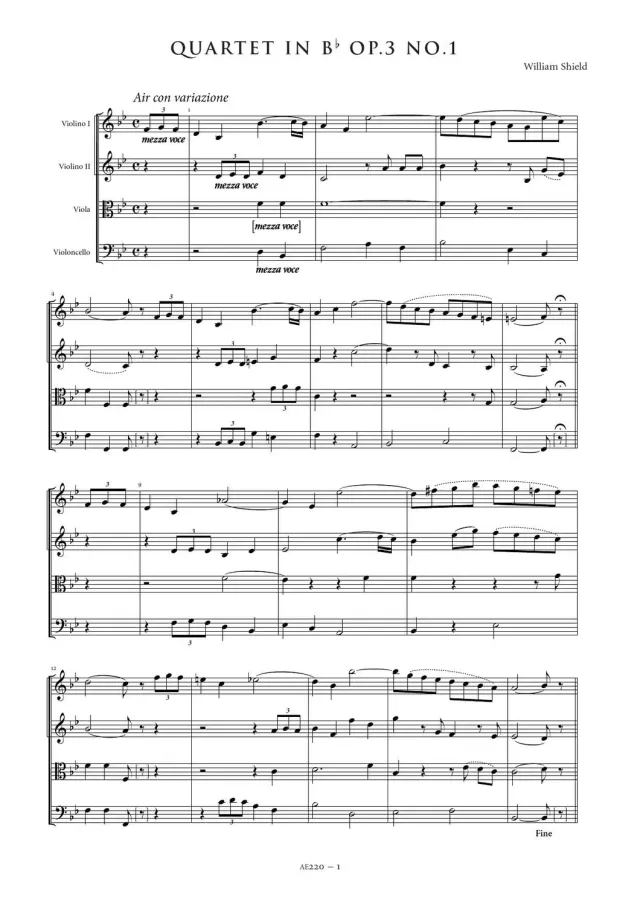 Artaria Shield Streichquartett B-Dur Op. 3 Nr. 1 Noten