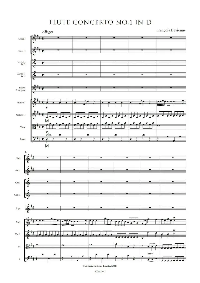 Artaria Devienne Flötenkonzert Nr. 1 D-Dur Flöte