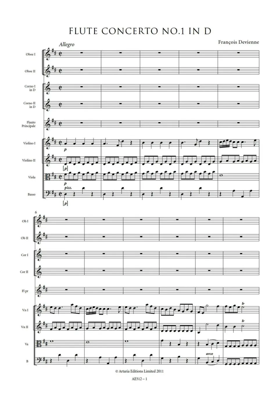 Artaria Devienne Flötenkonzert Nr. 1 D-Dur Flöte
