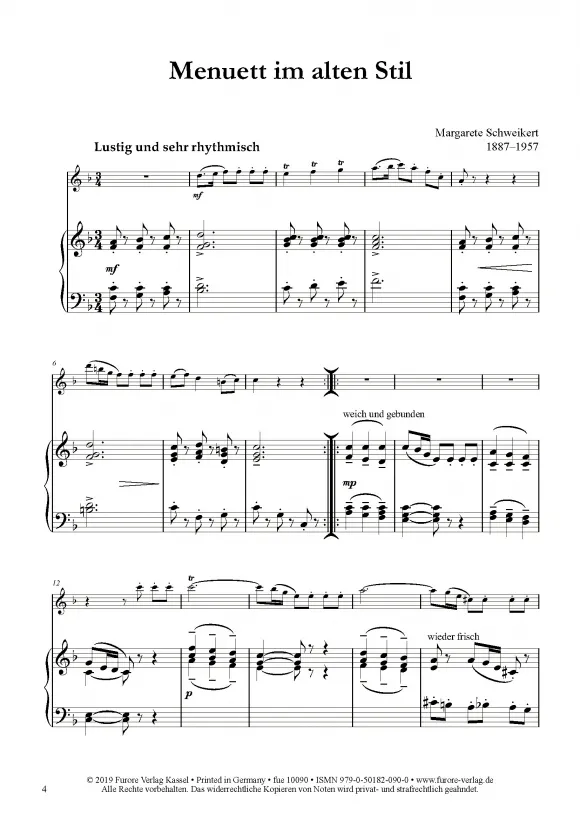 Furore Edition Schweikert Menuett Noten Violine Klavier
