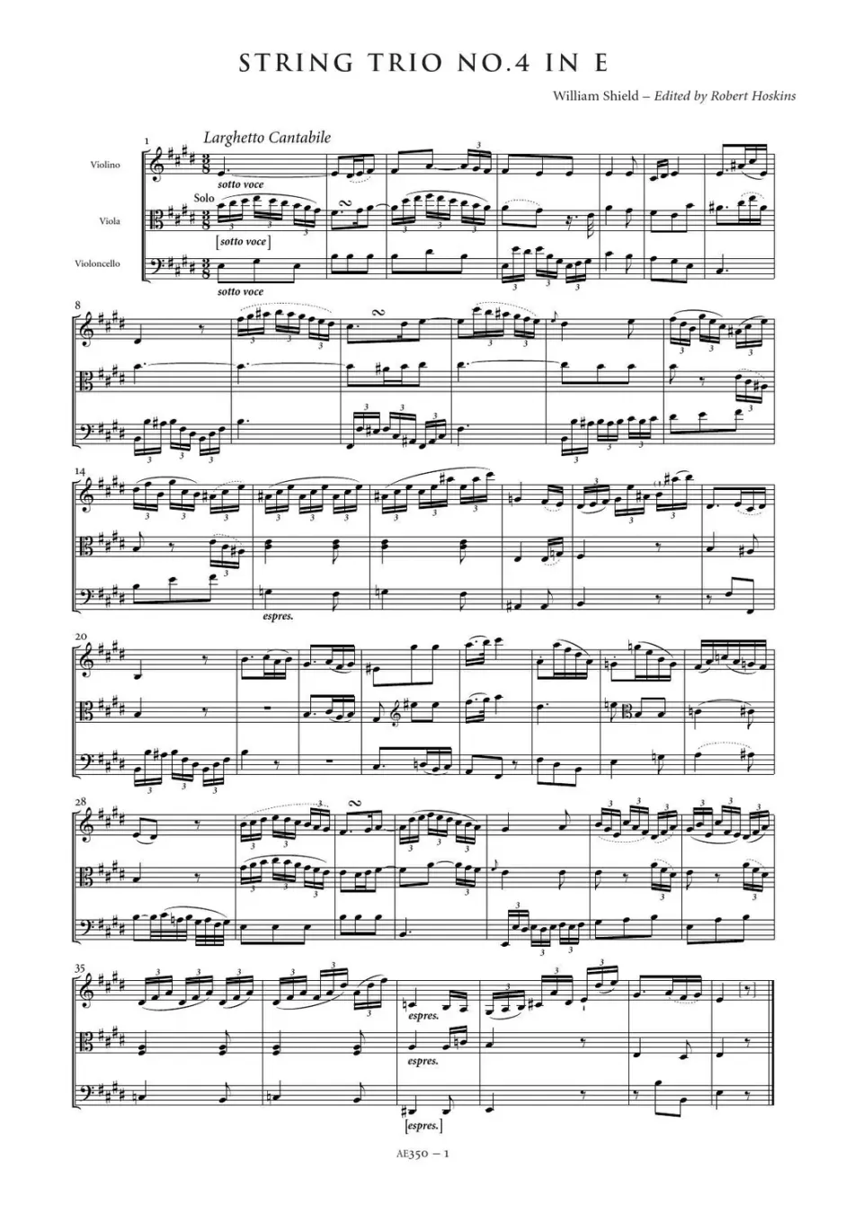 Artaria Shield Streichtrio Nr. 4 E-Dur Kammermusiknoten