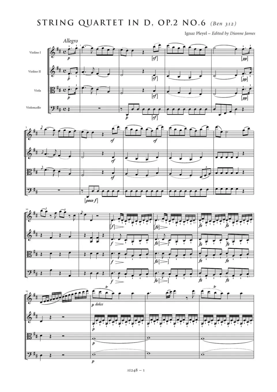Artaria Streichquartett D-Dur Op.2 Nr.6 Kammermusik