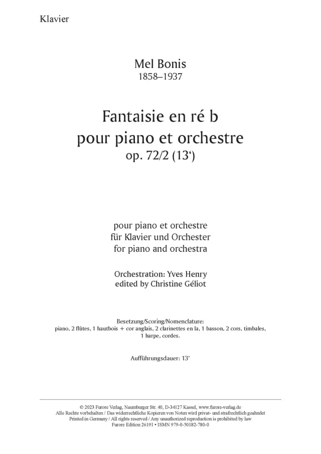 Furore Edition Fantaisie für Klavier und Orchester Klavierstimme