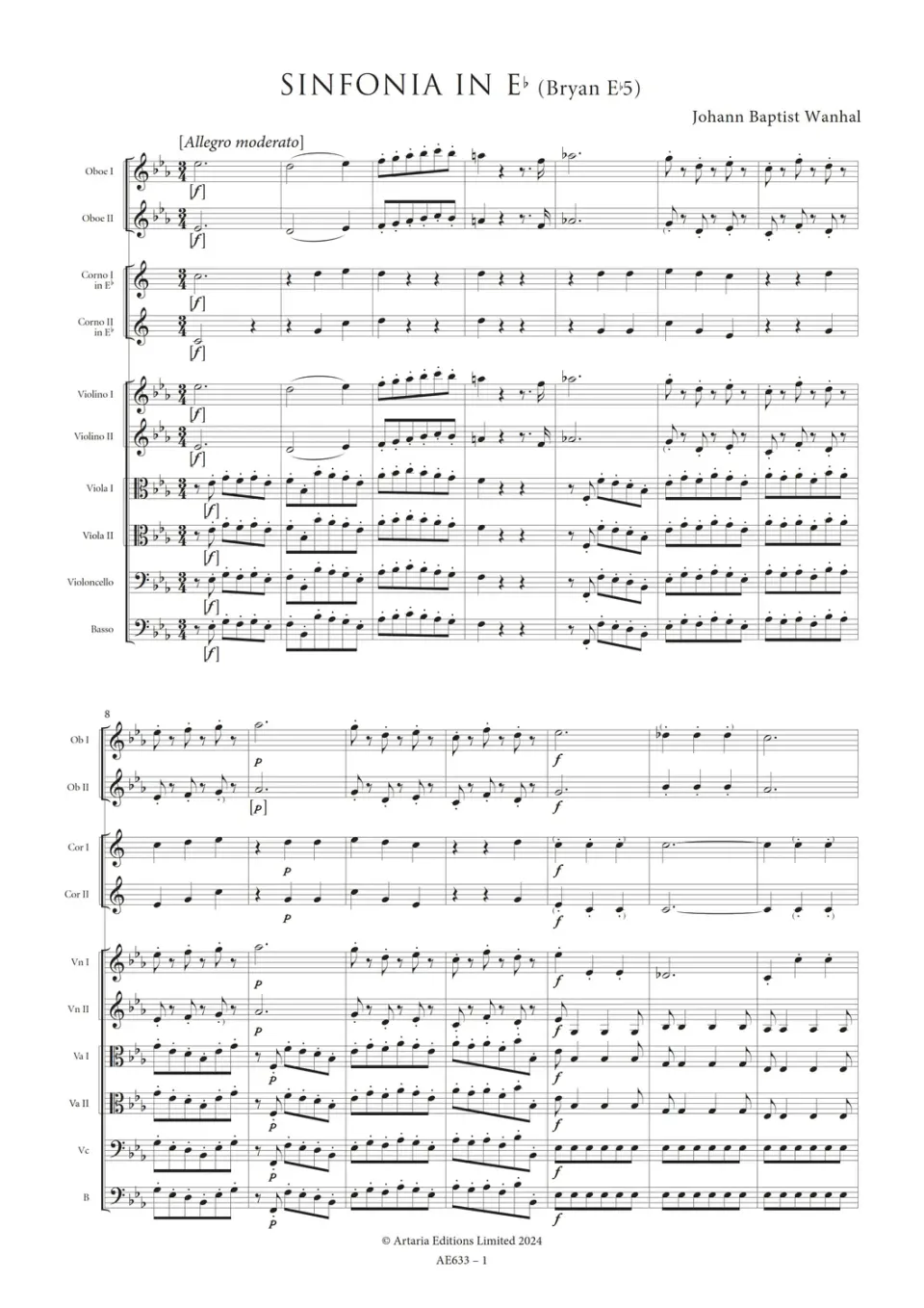 Artaria Wanhal Sinfonia in E-flat major (Bryan Eb5)