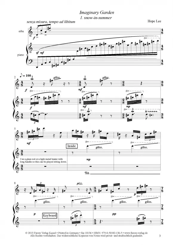 Imaginary Garden I. snow-in-summer für Erhu und Klavier
