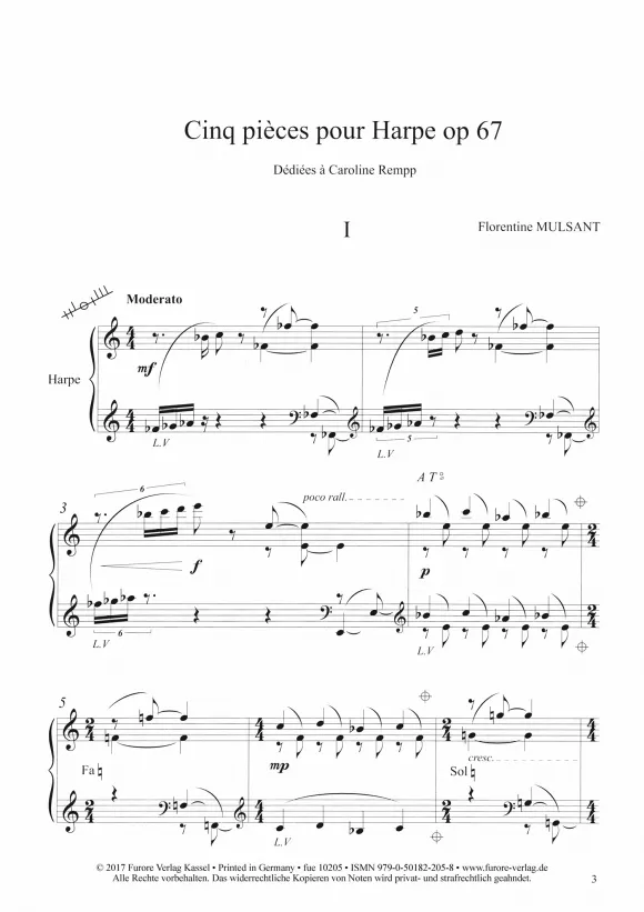 Furore Edition Cinq pièces pour harpe op. 67 für Harfe, Partitur