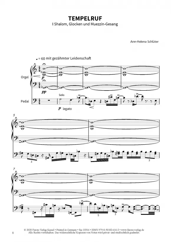Furore Edition Tempelruf Noten Orgel Fagott Bariton