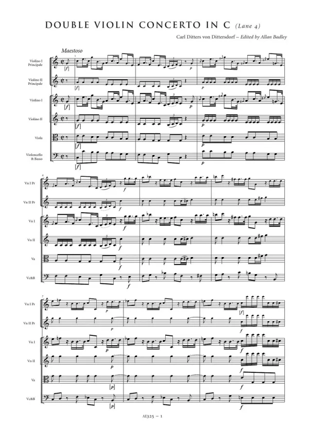 Artaria Dittersdorf Doppelkonzert C-Dur Violinen Noten
