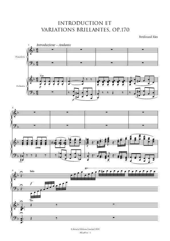 Artaria Ries Introduction Variations Op.170 Noten