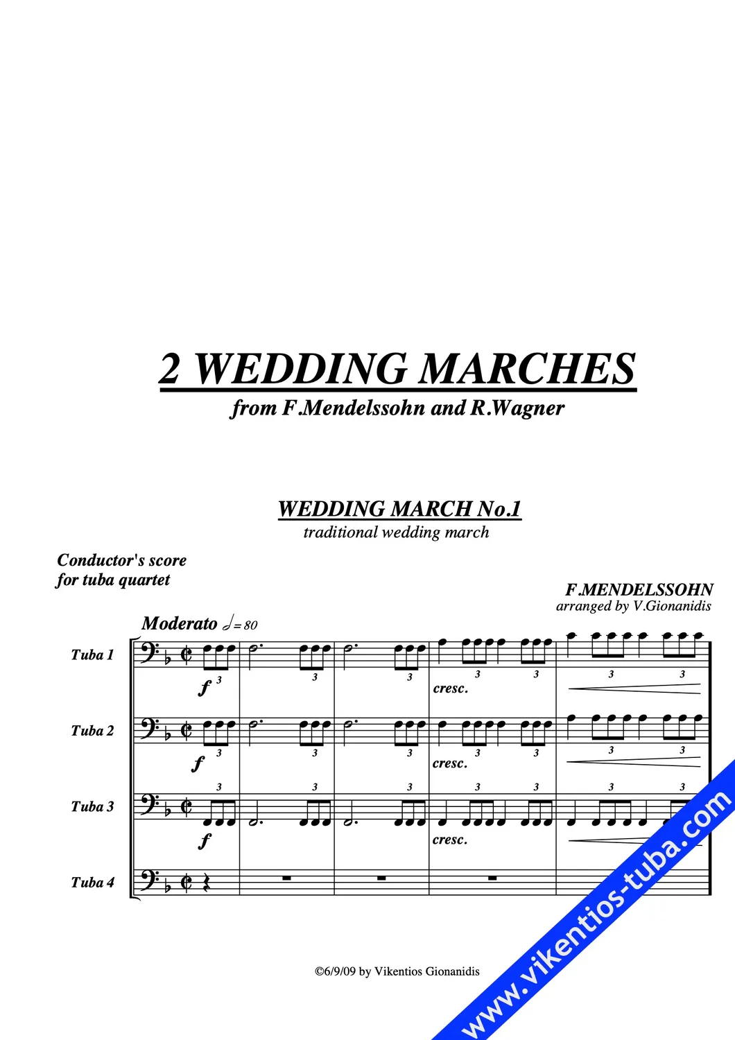 Vikentios Gionanidis Two Wedding Marches Tubaquartett Noten