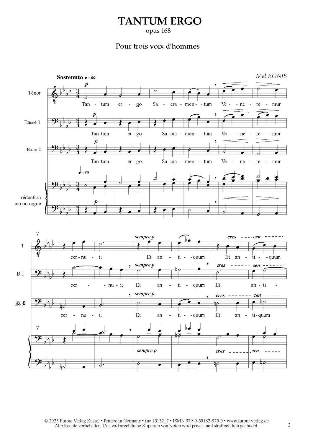 Furore Edition Tantum Ergo Chornoten 3-st. Chor Orgel