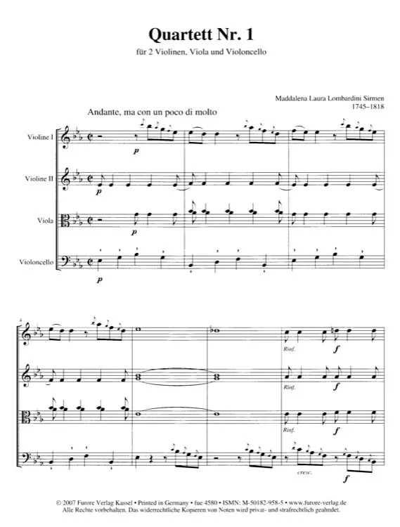 Furore Edition String quartet No. 1 E flat major Streichquartett