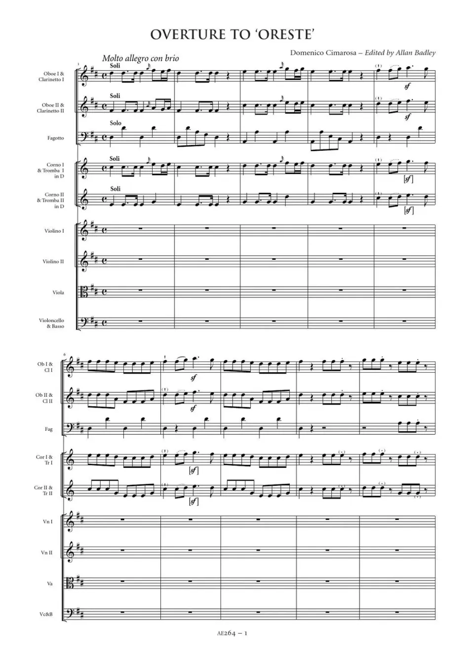 Artaria Cimarosa Ouvertüre zu Oreste Noten