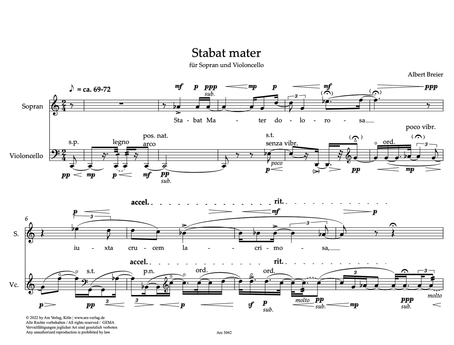 Are Musik Verlag Stabat mater Noten Sopran Violoncello 2016