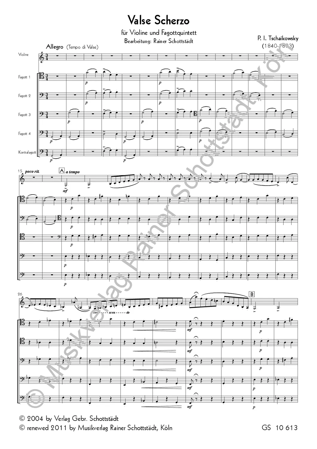 Musikverlag Rainer Schottstädt Valse Scherzo Noten Violine Fagotte