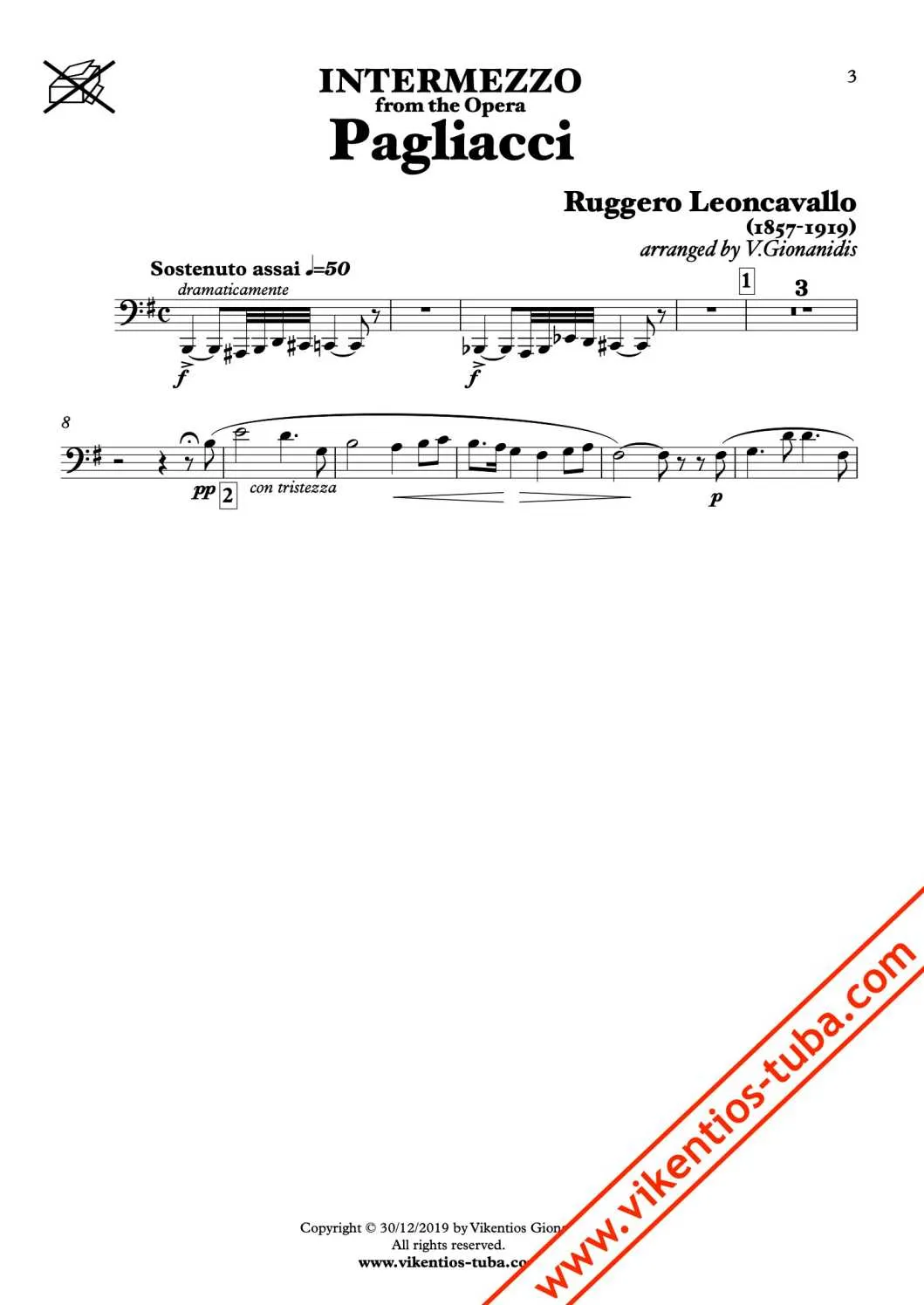Vikentios Gionanidis Three Opera Interludes Noten Tuba und Klavier