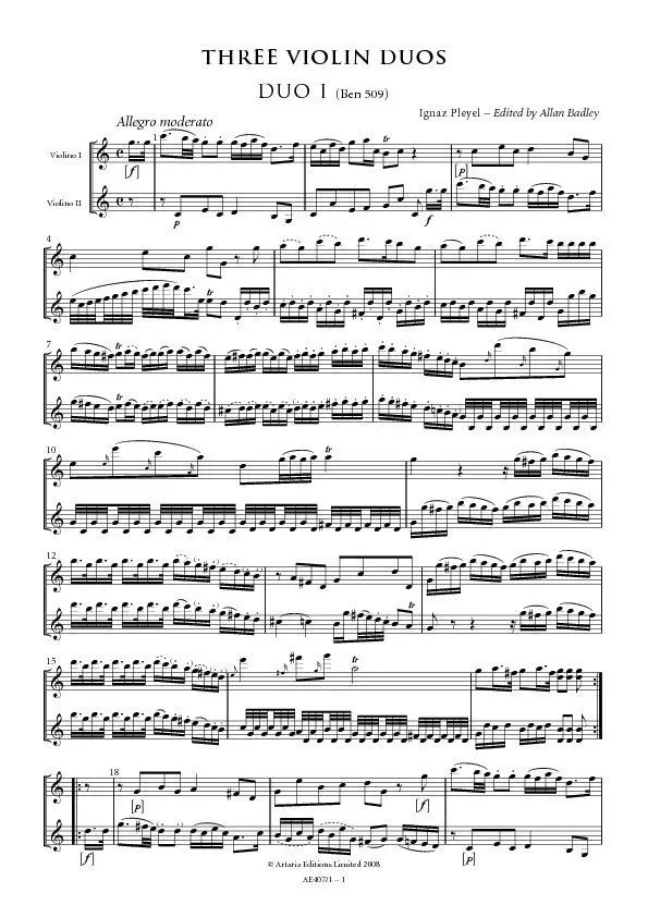 Artaria AE407-1 Pleyel 3 Violinduos für 2 Violinen