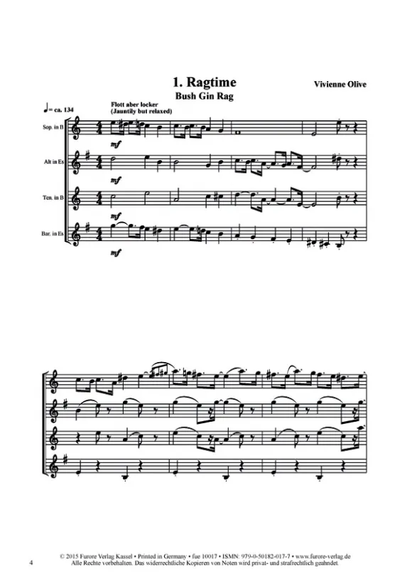 Furore Edition Ragtimes and Sad Songs Noten Saxophonquartett