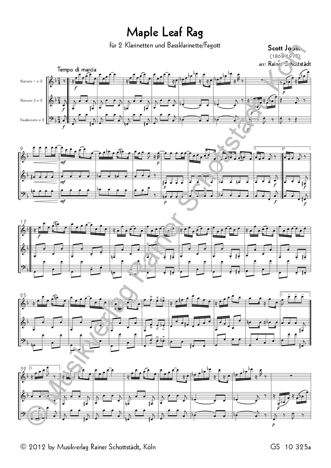 Musikverlag Rainer Schottstädt 2 Ragtimes Noten für Klarinetten-Duo