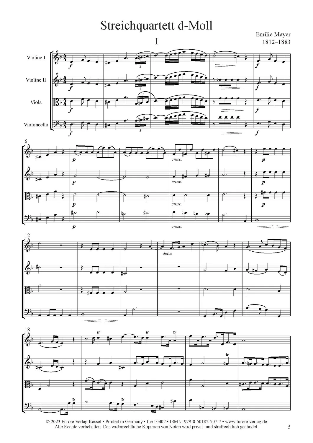 Furore Edition Streichquartett d-Moll Noten 20 Min