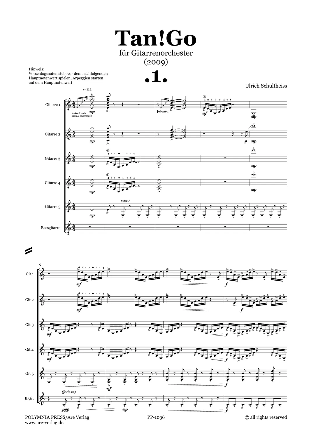 Are Musik Verlag Tan!Go Noten Gitarrenorchester Partitur Stimmen