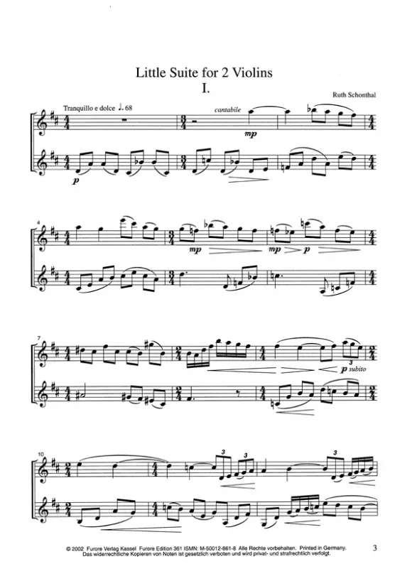 Furore Edition Little Suite Noten 2 Violinen Partitur