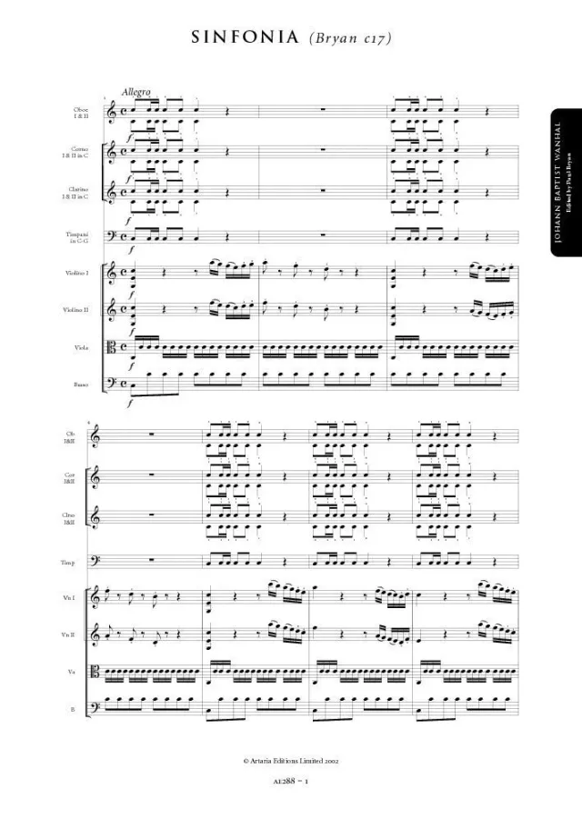 Artaria Wanhal Sinfonie C-Dur Bryan C17 AE288 Noten Orchester