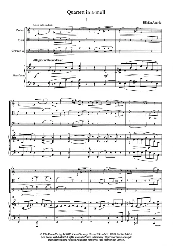 Furore Edition Quartett a-Moll Klavierquartett Noten Partitur Stimmen