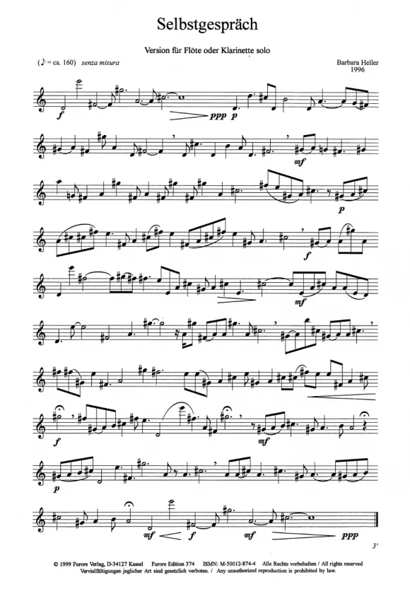 Furore Edition Selbstgespräch Klarinette Flöte Englischhorn Altblockflöte Solo Noten