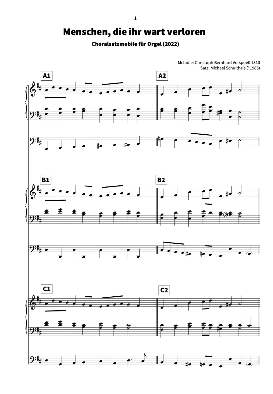 Are Musik Verlag Menschen Choralsatzmobile Orgel Noten