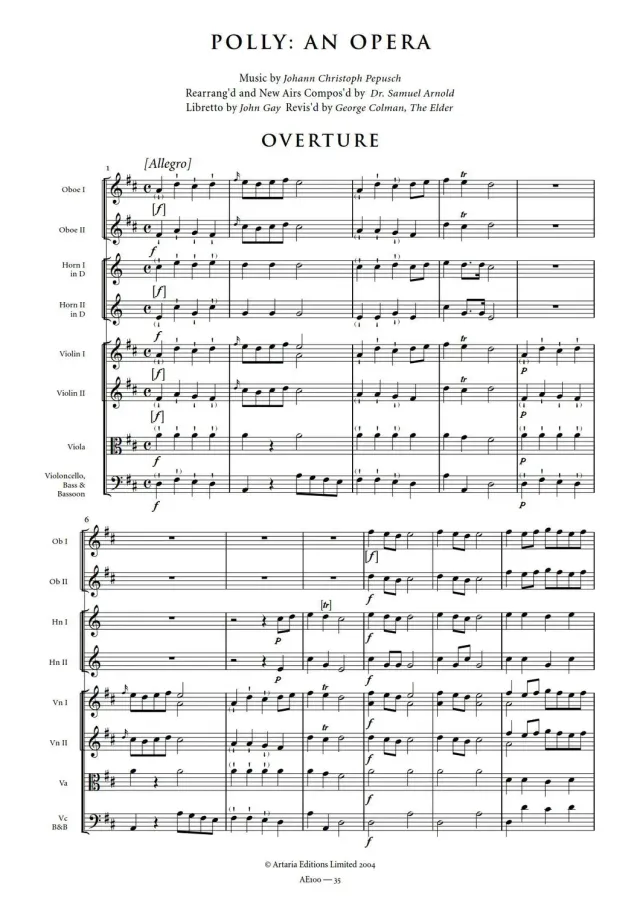 Artaria Arnold Polly Oper Partitur