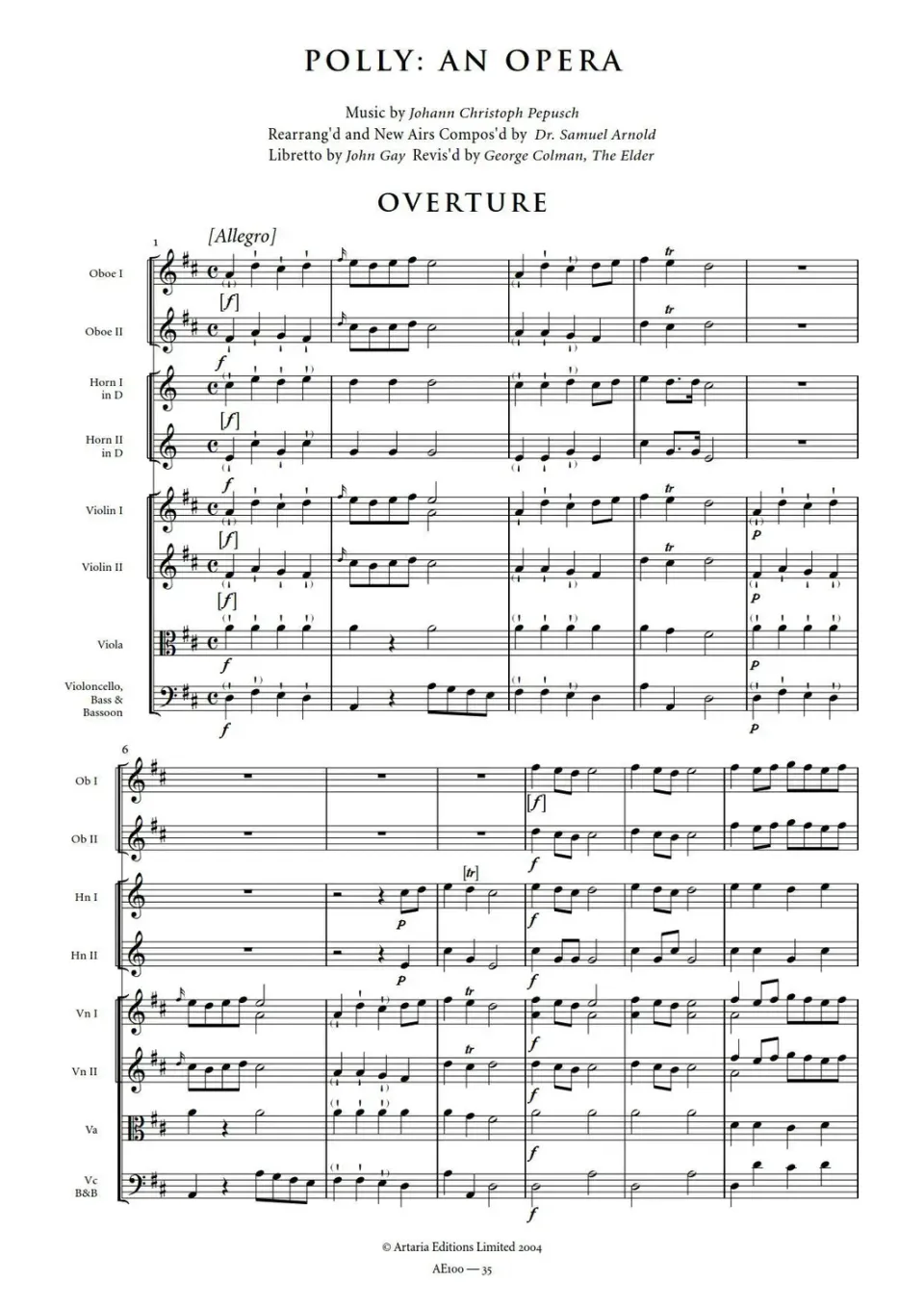 Artaria Arnold Polly Oper Partitur