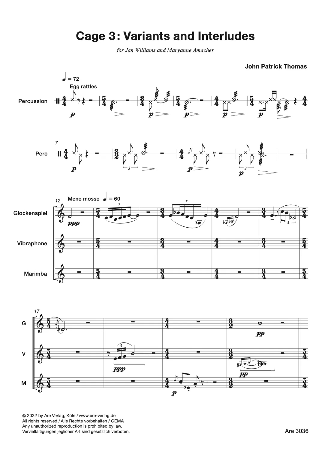 Are Musik Verlag Thomas Cage 3 Schlagzeugnoten solo