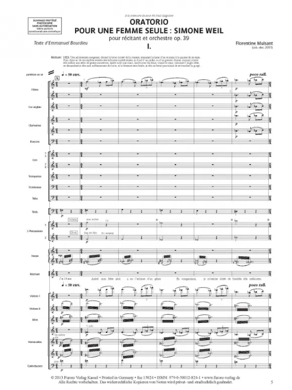 Furore Edition Oratorio pour une femme seule Simone Weil op.39 Leihmaterial