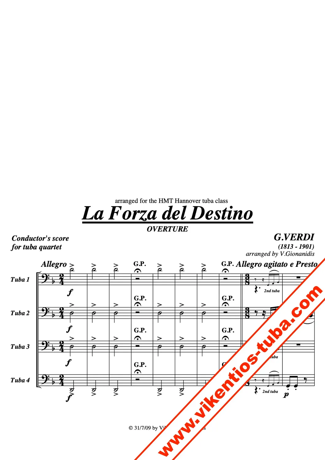 Vikentios Gionanidis La Forza del Destino Noten Tubaquartett