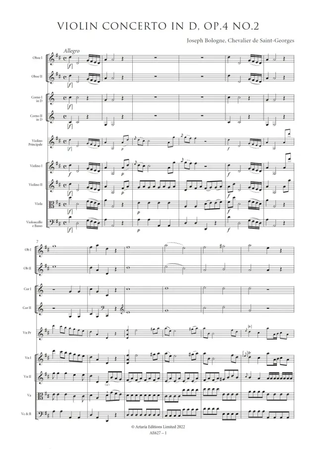 Artaria Saint-Georges Violinkonzert D-Dur Op.4 Nr.2 Noten