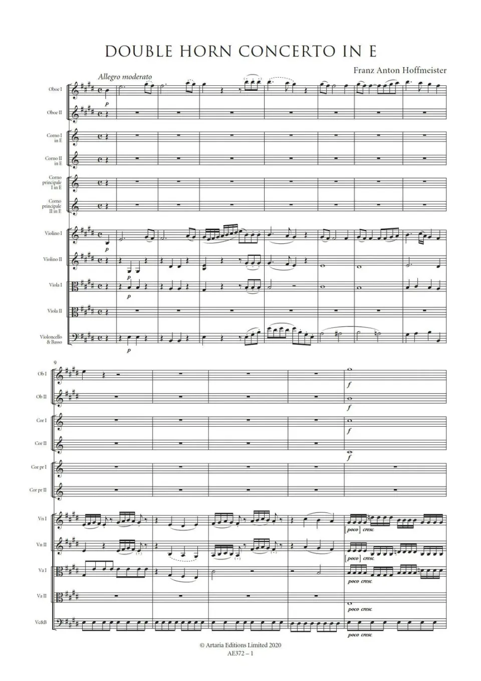Artaria Double Horn Concerto No. 1 in E major AE372 Noten